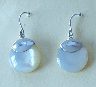 white mop shell silver earring
